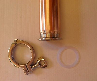 2" x 10" Copper Reflux Column, Moonshine Still Pipe, SS304 Ferrule Tri Clamp