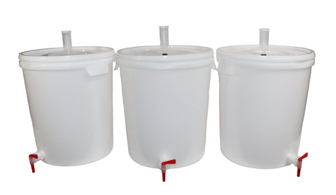 Eight Gallon Plastic Fermenter Bucket With Lid, Airlock, Thermometer, And Spigot (Package of Three)
